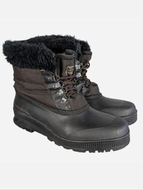 Sorel 90s Women's 11 Black Snow Boot Faux Fur Cuff Lace Up Winter Duck Boot